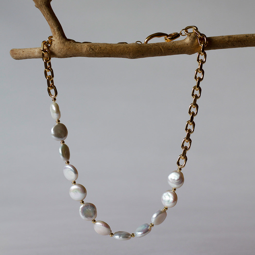 Collar de Perlas cultivadas planas tipo monedas